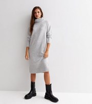 New Look Pale Grey Knit Roll Neck Long Sleeve Midi Dress